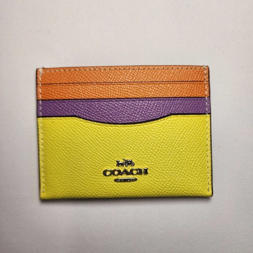 NWT Coach CM529 Slim ID Card Case Colorblock Bright Yellow Purple Iris Multi